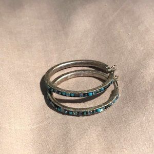 Blue Stone Hoop Earrings